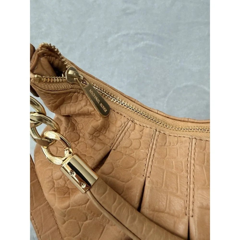 Michael Kors Croc Embossed Shoulder Bag Zip Gold Hardware MK Purse Crossbody